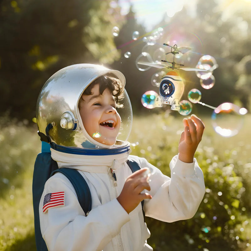 MIni Foguete Astronauta Voador Infantil Com Sensor Luz Recarregável