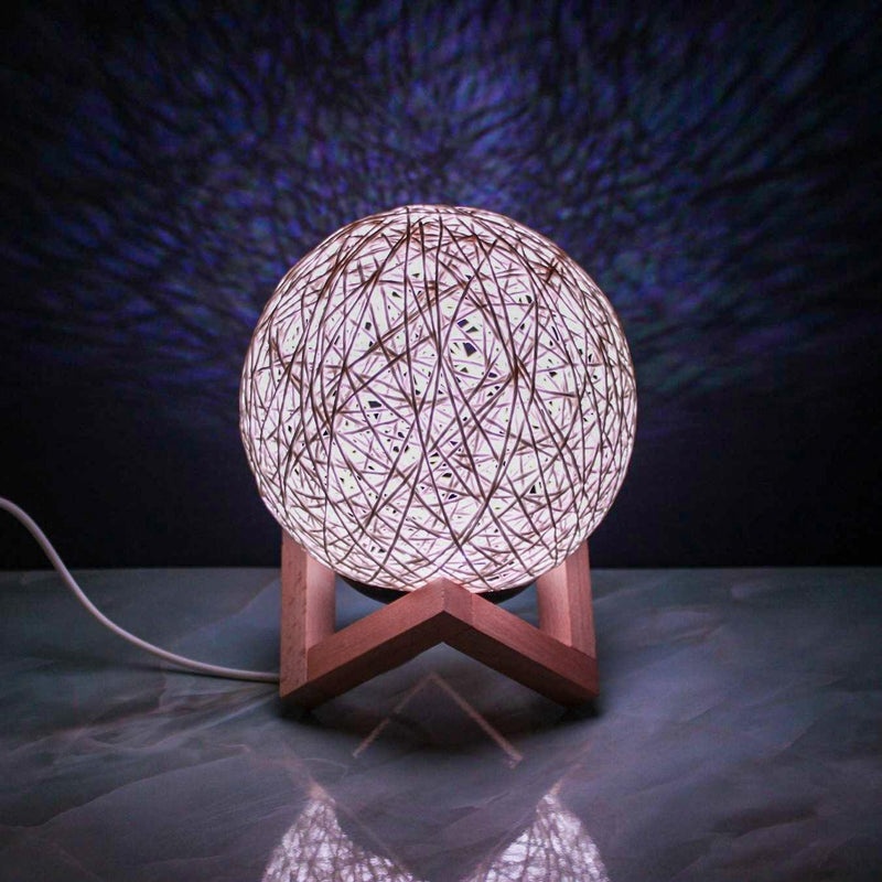 Luminaria Bola De Barbante Abajur Branco USB Luz Led Colorido Decoração Casa