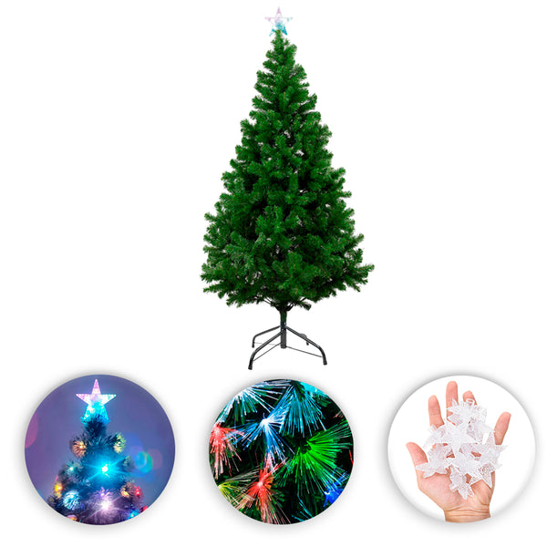 Arvore de Natal Com Pisca Pisca Led Colorido Enfeites Estrelinhas Ponteira Estrela 137x16cm