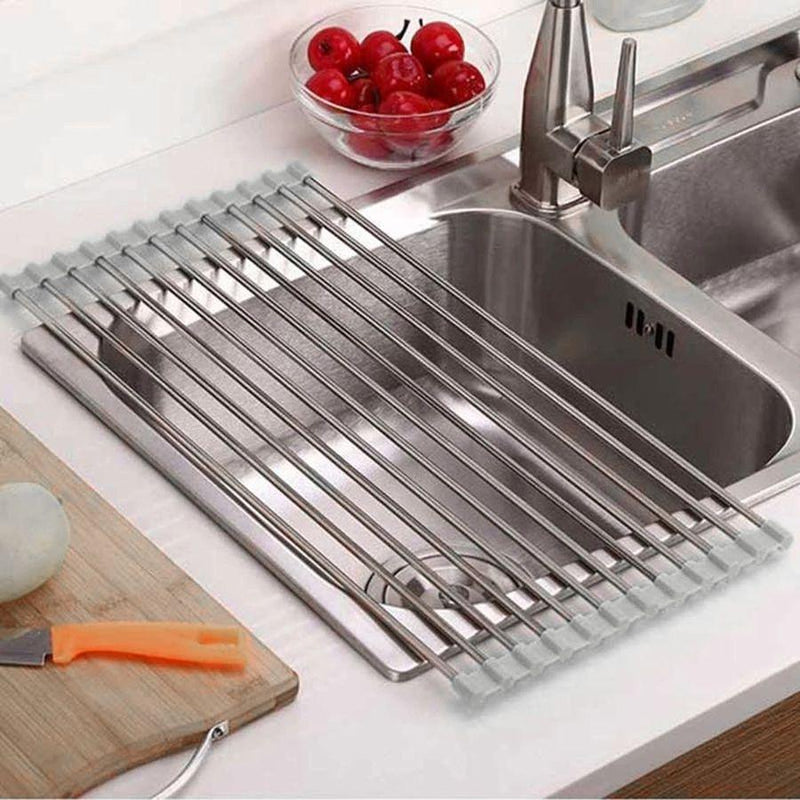 Escorredor de Pia Dobravel Portatil Aço Inox Tamanho:47x35 XG