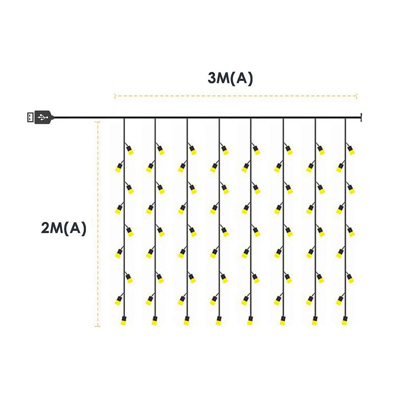 Pisca de LED Cortina Fio de Fada USB 200L 3x2m 8 Modos 110v/220v